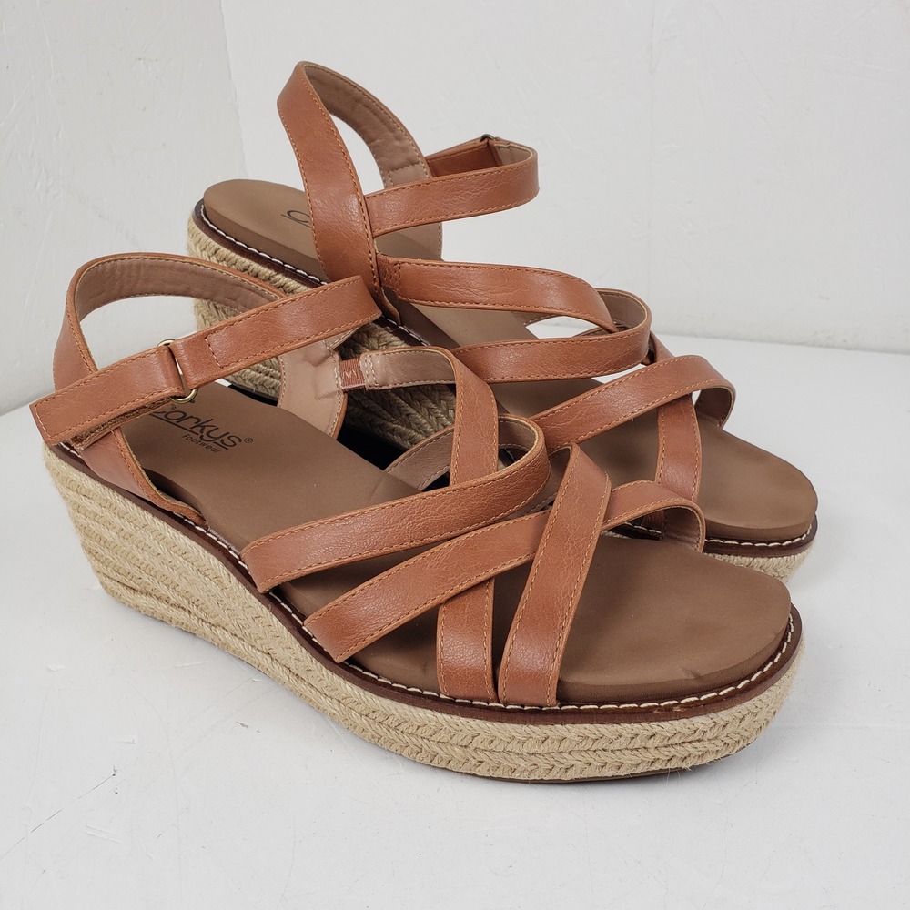 Corkys All Nighter Womens 11 Cognac Brown Strappy Espadrille Platform Sandal